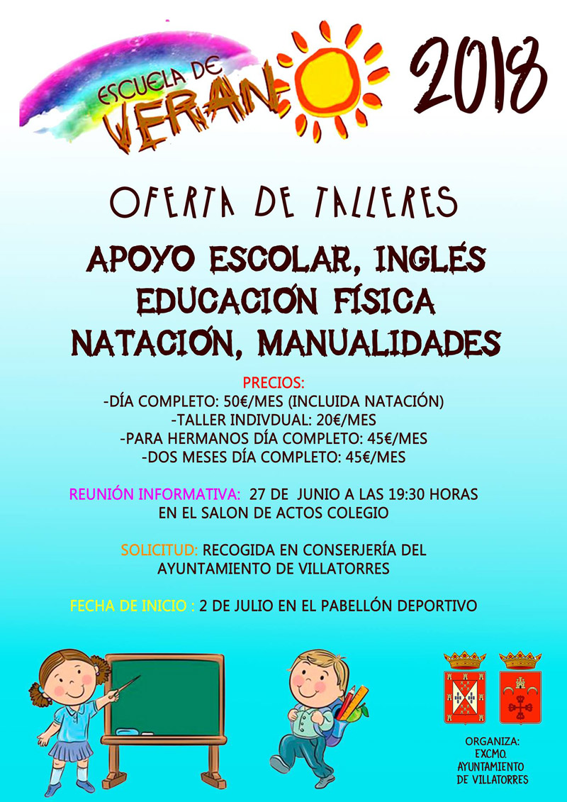 Información sobre los Cursos de Verano 2018 del Ayto. de Villatorres