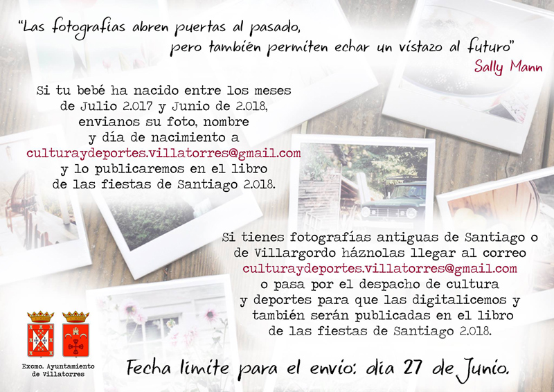 El Ayto. de Villatorres pone en marcha la recogida de fotos antiguas y nuevos nacimientos para el libro de Santiago 2018