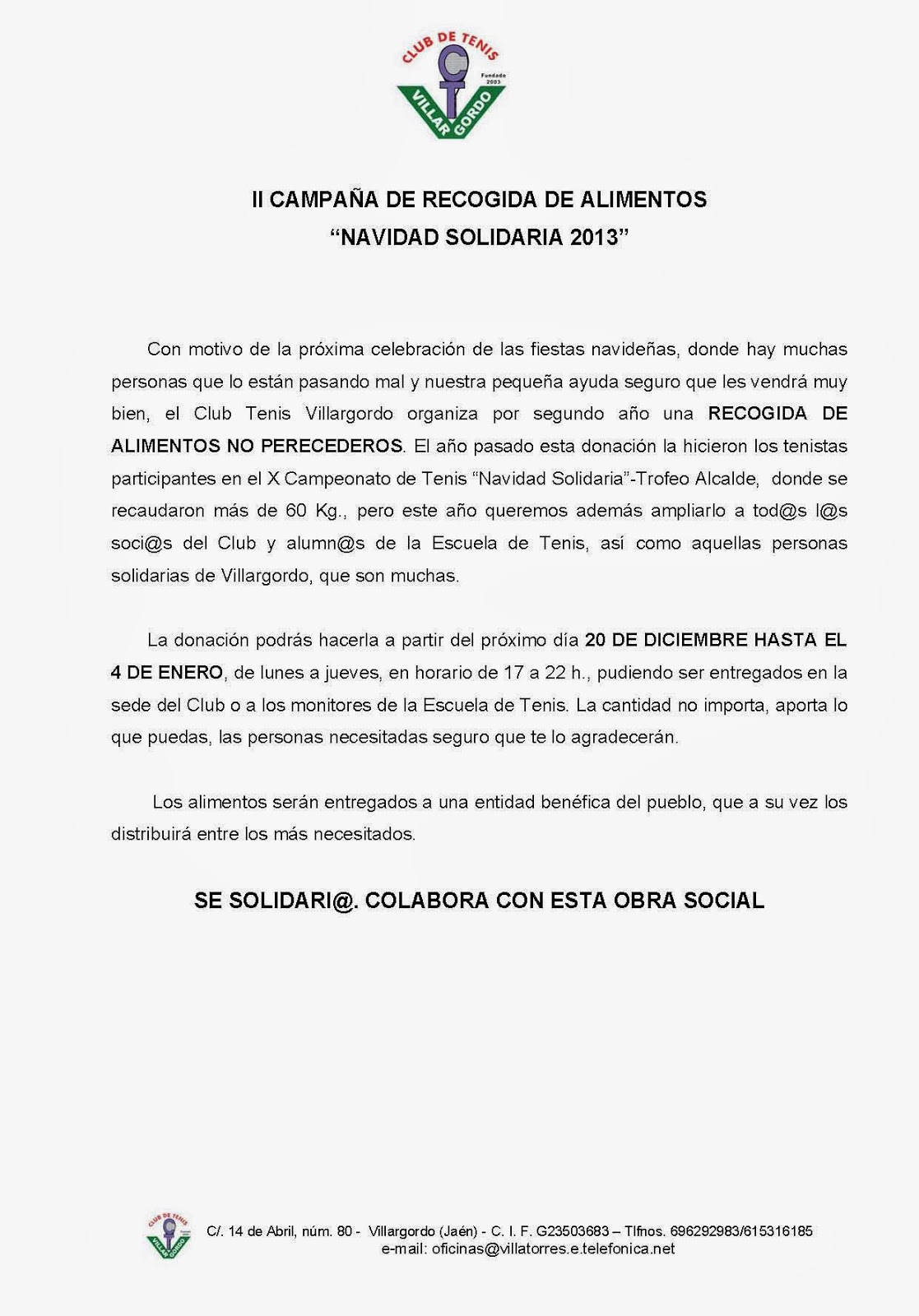 campaña de recogida de alimentos
