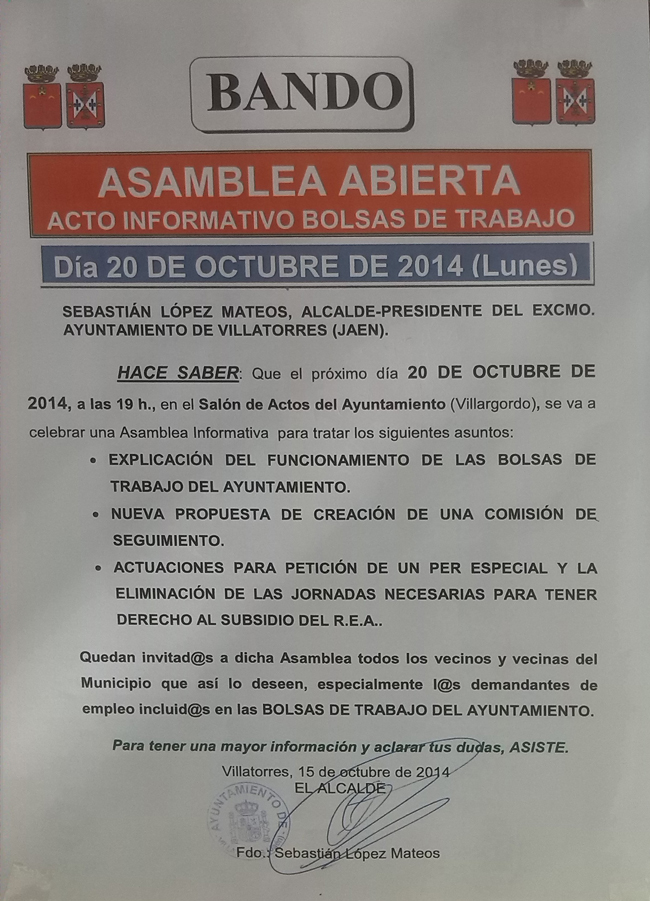 asamblea abierta bolsa de trabajo