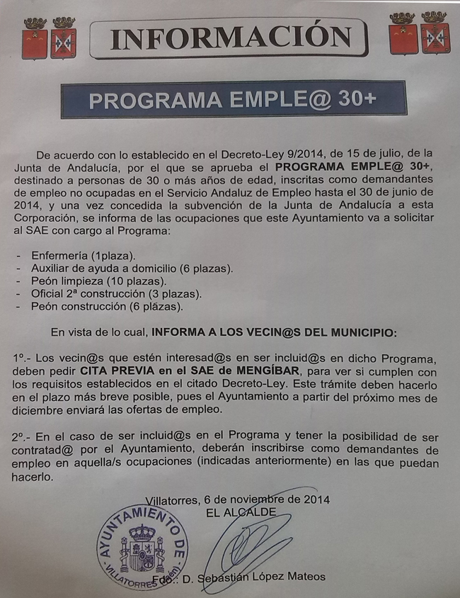 programa empleo para mas de 30