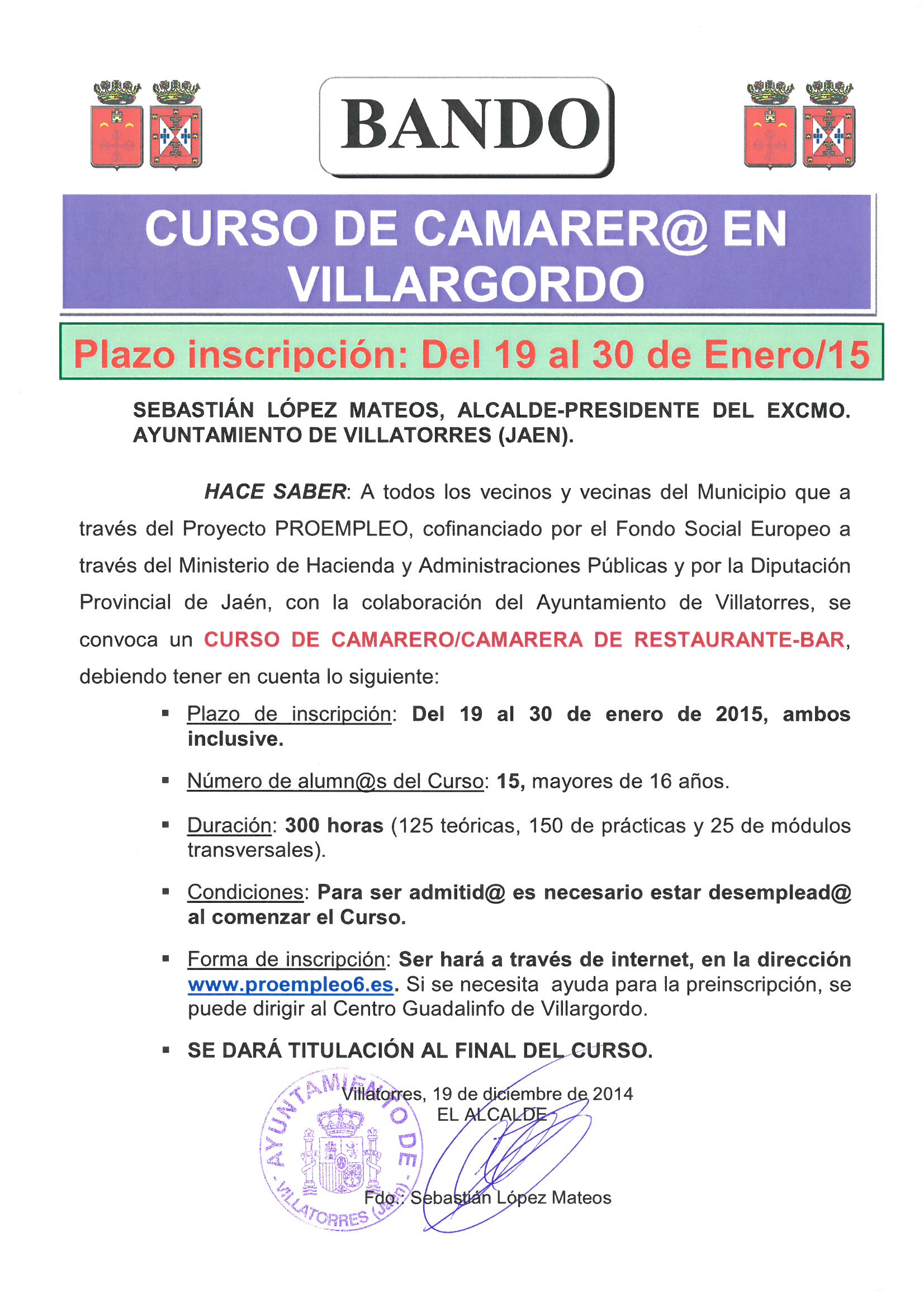 curso de camarero de restaurante-bar