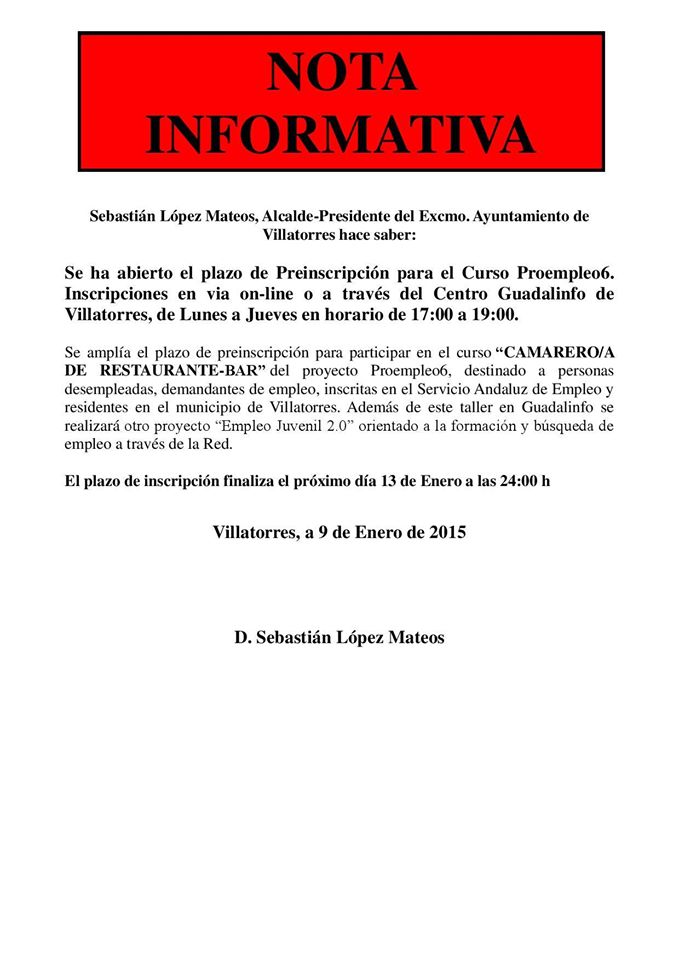 nota informativa curso de camarero