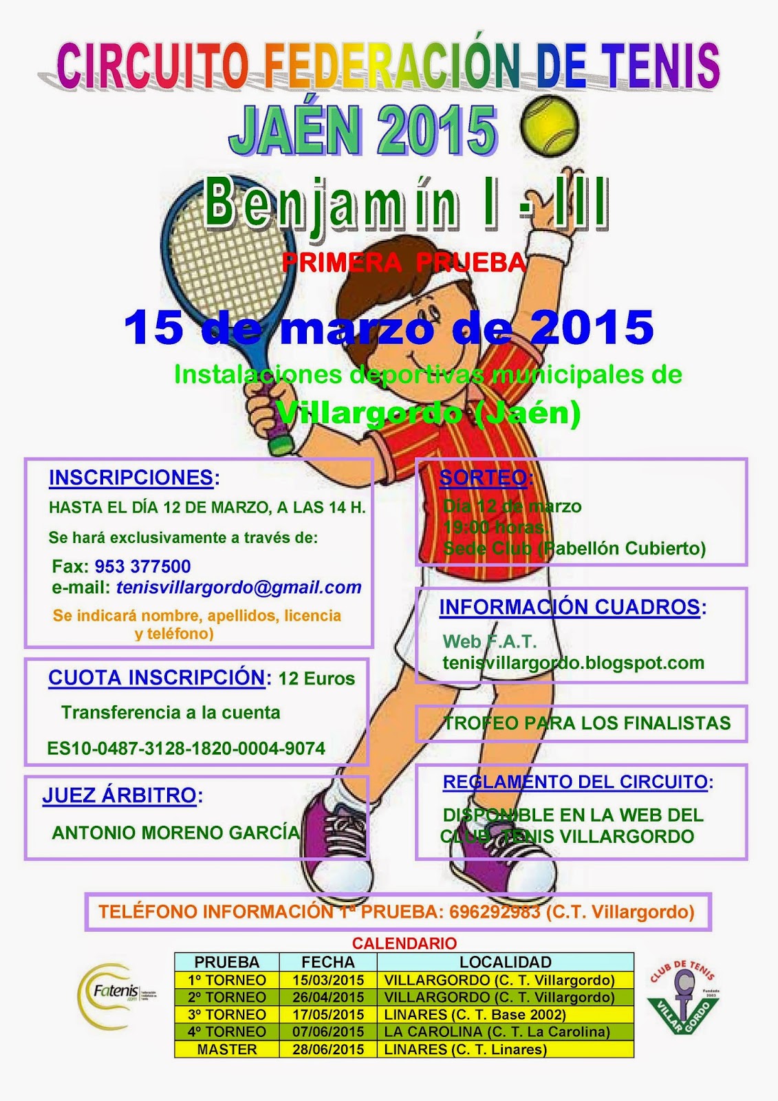 Circuito Federación de Tenis Jaén 2015 Benjamín I - III Primera Prueba