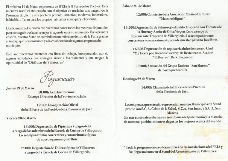 Programación de Villatorres en la Feria de los Pueblos 2015
