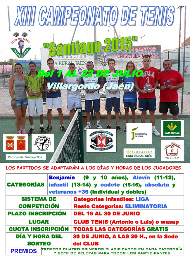 Abierto el Plazo de Inscripción al XIII Campeonato de Tenis: Santiago 2015