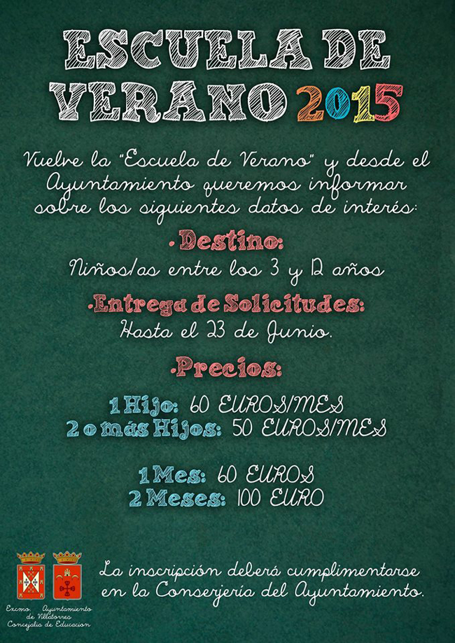 Escuelas de Verano 2015 organizadas por la Concejalía de Educación
