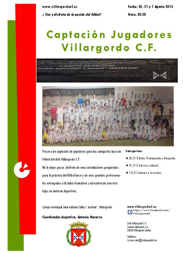 Captación de Jugadores para las distintas categorías del Villargordo C.F.