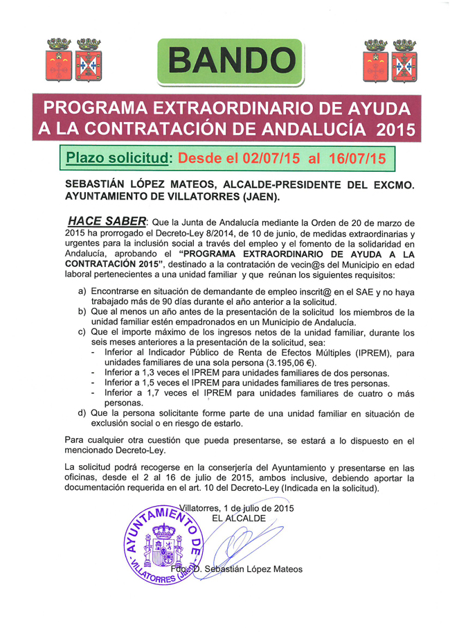 Programa Extraordinario de Ayuda a la Contratación de la Junta de Andalucía