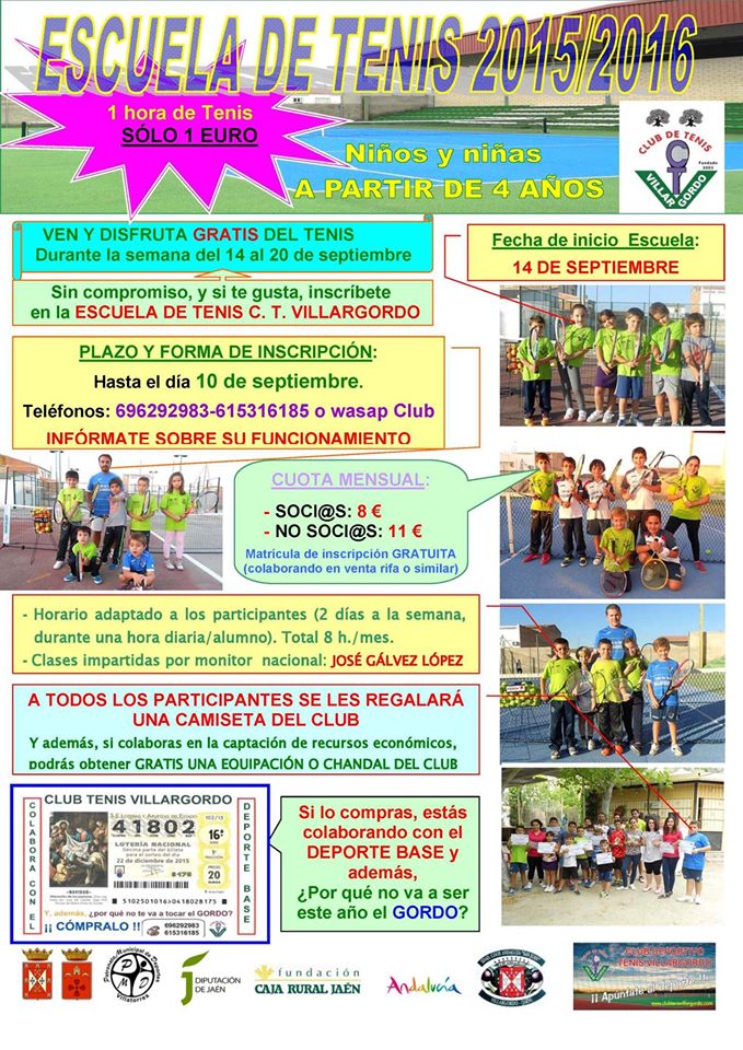Abierto el plazo de inscripción a la Escuela de Tenis 2015/2016