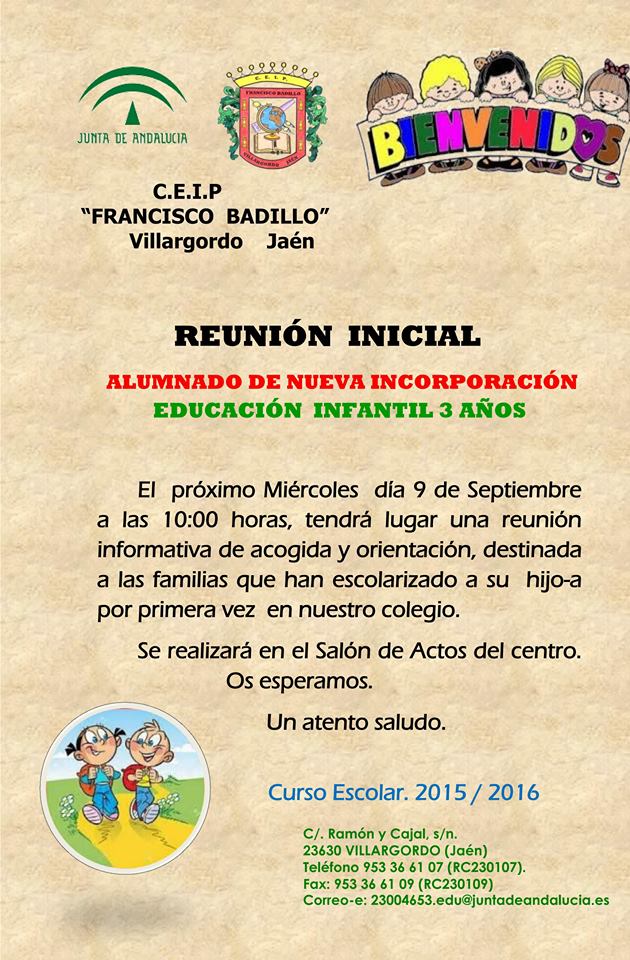 El C.E.I.P Francisco Badillo convoca una reunión inicial para el alumnado de nueva incorporación el 9 de Septiembre 