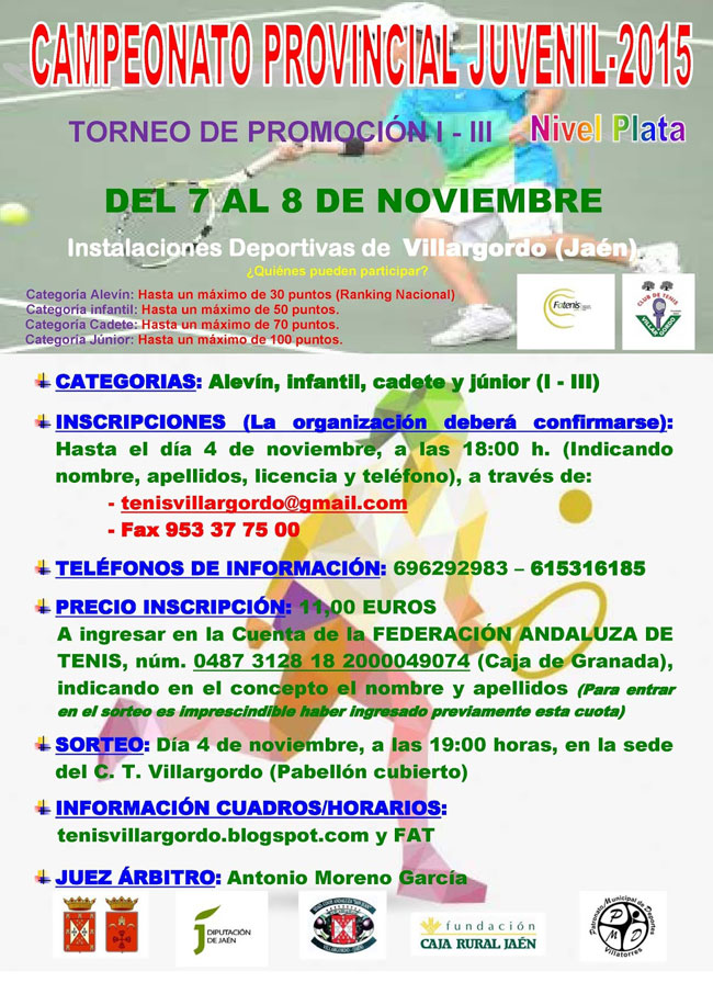Últimos días de inscripción al Campeonato Provincial Juvenil 2015 de Tenis