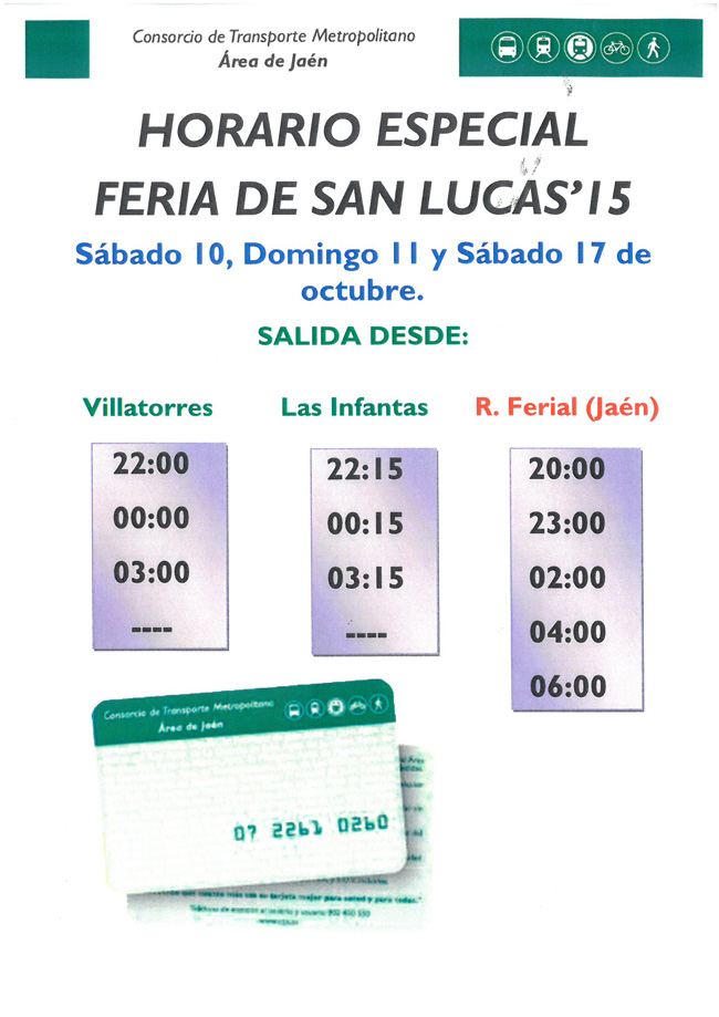 Horarios especiales de autobuses para la Feria de San Lucas 2015