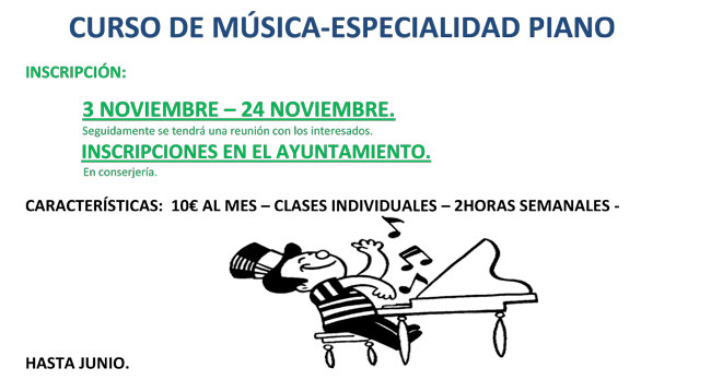 Abierto el Plazo de inscripción al Curso de Piano 