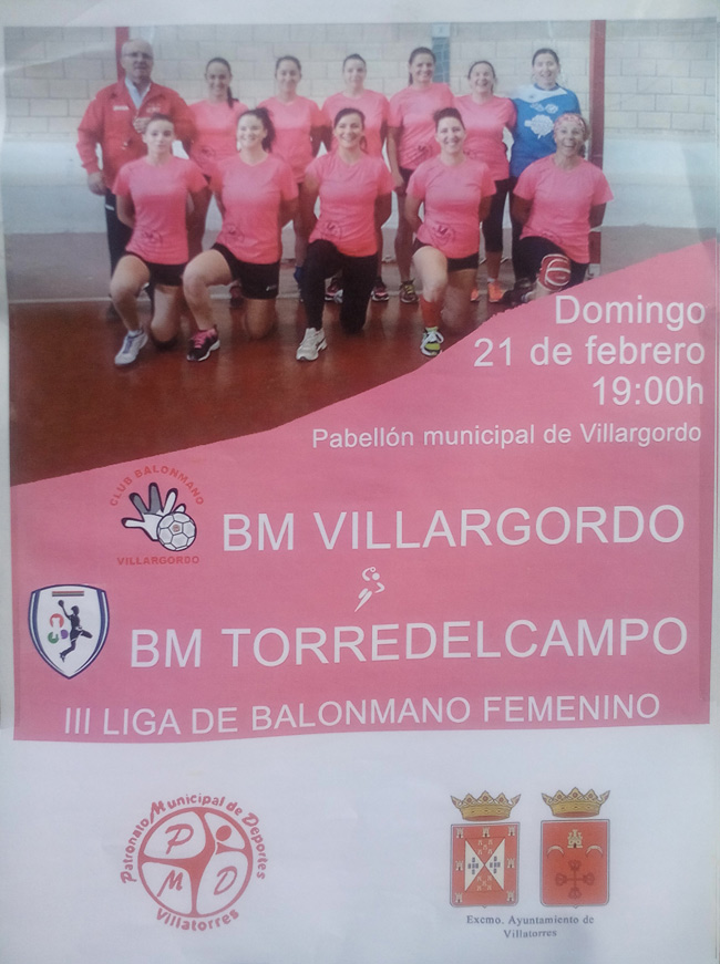 Partido de balonmano: BM Villargordo - BM Torredelcampo el próximo 21 de febrero