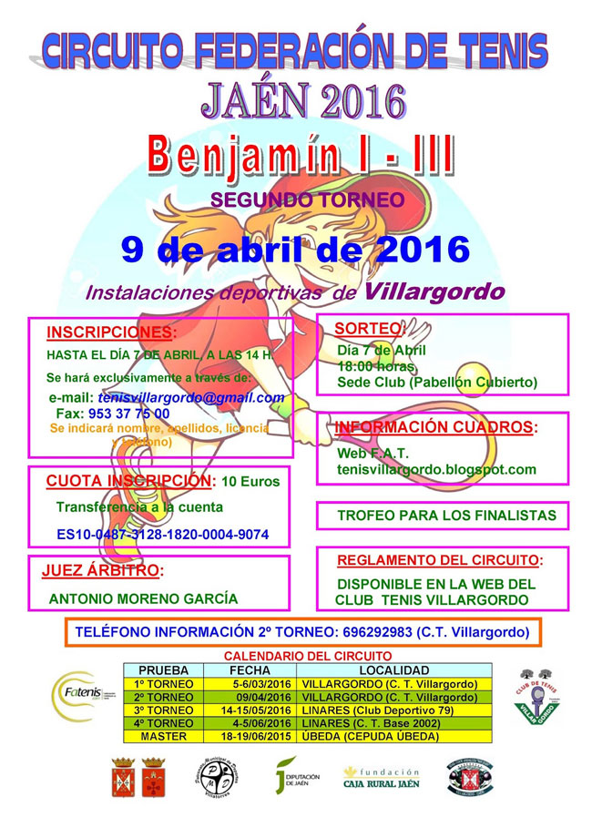 Abierto el Plazo de Inscripción al Circuito Federación Tenis Benjamín I - III