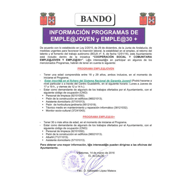 Información Programa de Emple@Joven y Empleo@+30