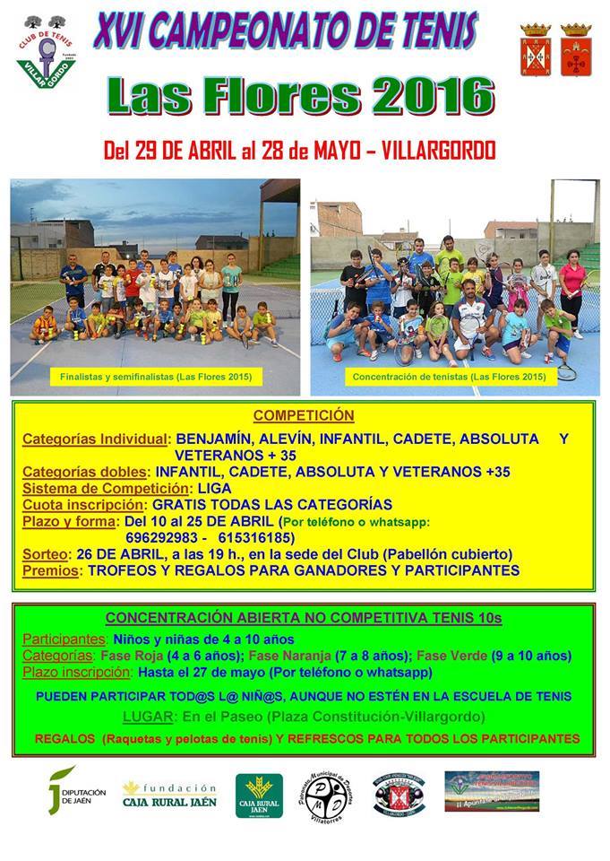 Abierto el plazo de Inscripción al XVI Campeonato de Tenis Las Flores 2016