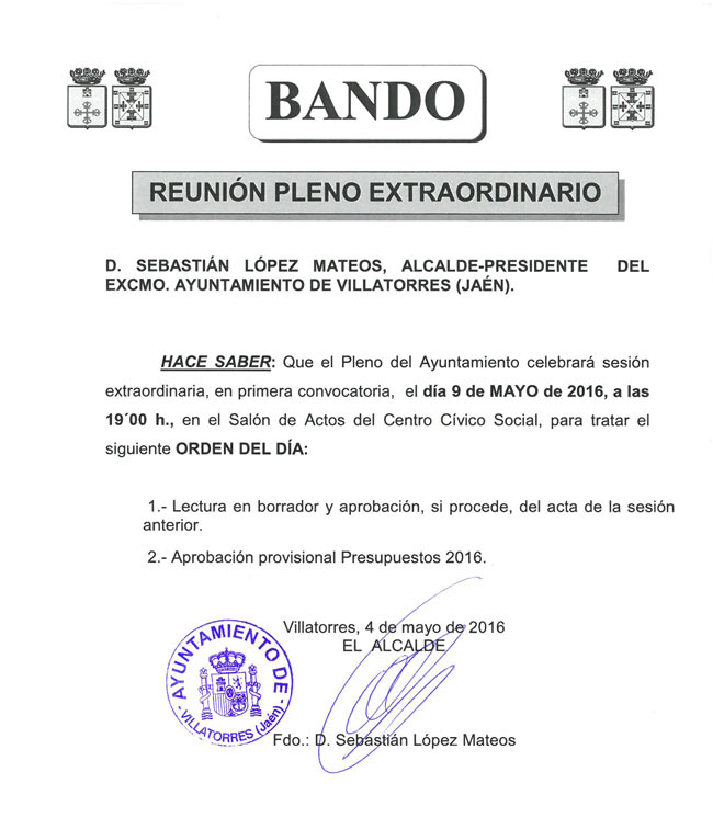 Pleno Extraordinario Mayo - Presupuestos 2016