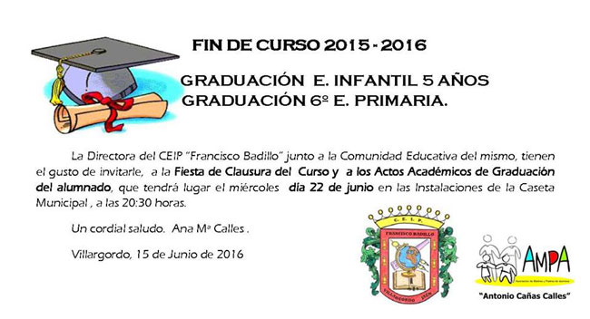 Fiesta Fin de Curso 2015 - 2016 del C.E.I.P. Francisco Badillo
