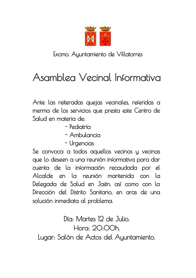 El Ayuntamiento convoca una Asamblea Vecinal Informativa