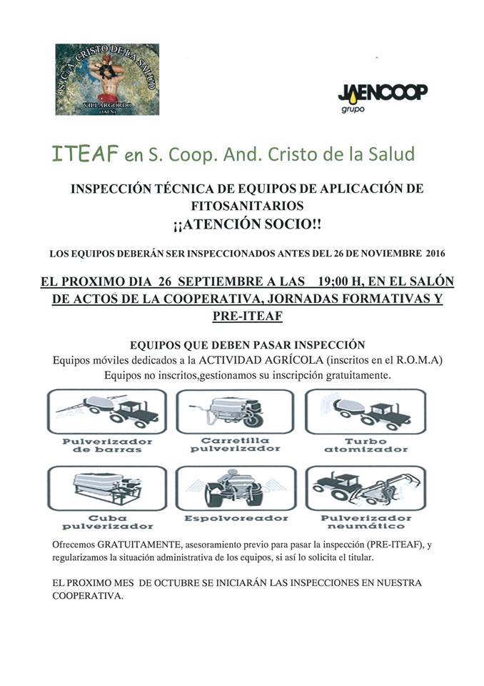Jornadas formativas sobre la Inspección Técnica de Equipos de Aplicación de Fitosanitarios