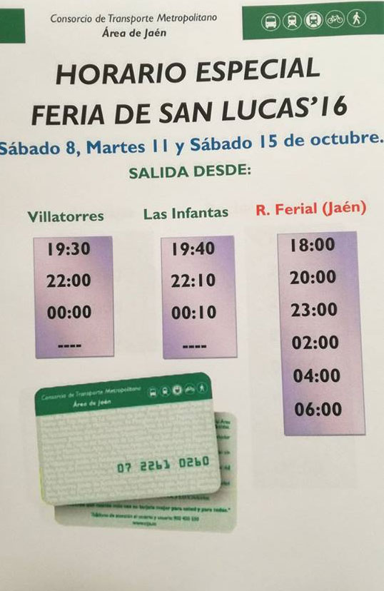 Horarios especiales de autobuses para la Feria de San Lucas 2016 