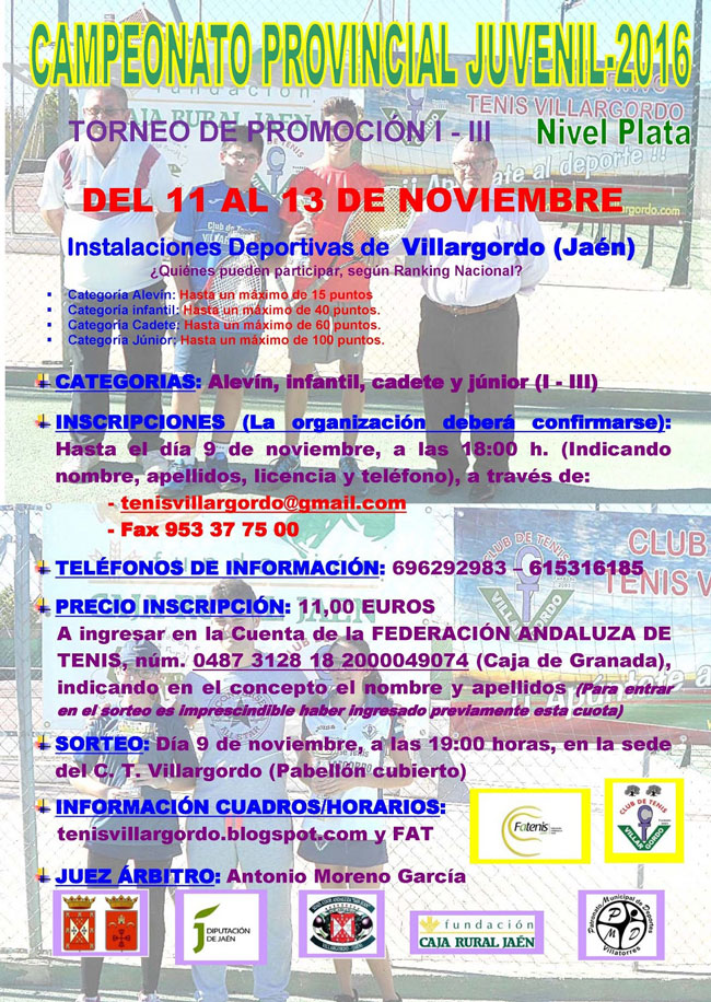 Abierto el Plazo de Inscripción al Campeonato Provincial de Tenis Juvenil 2016