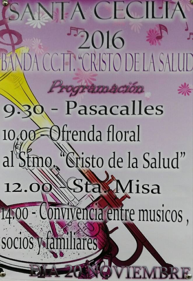 Programación con motivo de Santa Cecilia de la Banda CC.TT Cristo de la Salud.