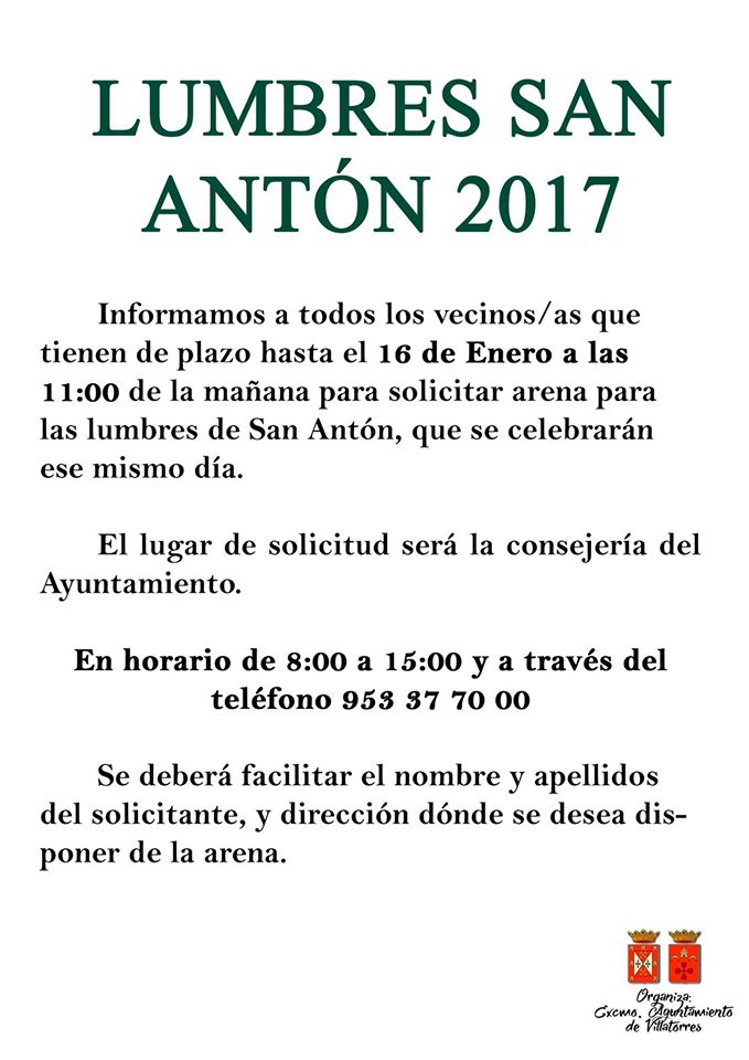 Comunicado del Ayuntamiento sobre las Lumbres de San Antón 2017