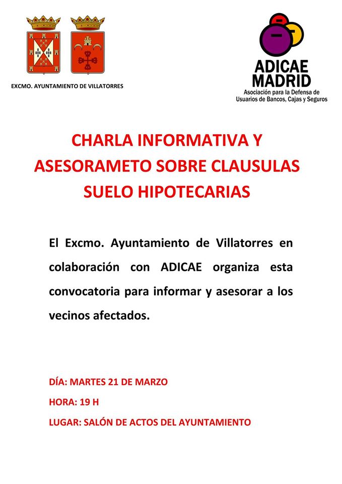 Charla informativa y asesoramiento sobre cláusulas suelo hipotecarias