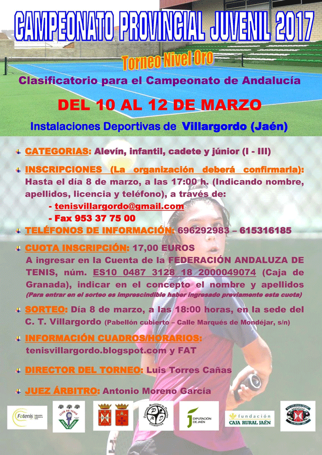 Abierto el plazo de inscripción al Campeonato Provincial de Tenis Juvenil 2017