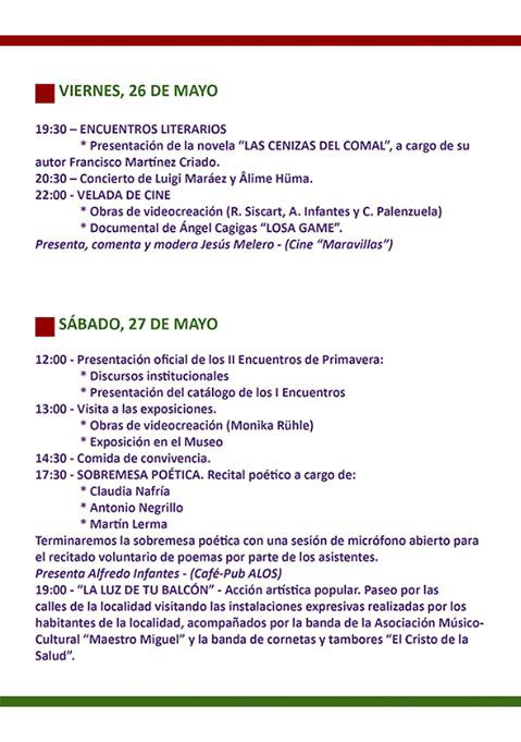 Programa de actividades II Encuentros Artísticos de Primavera