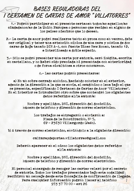 Bases del I Certamen de Cartas de Amor Villatorres