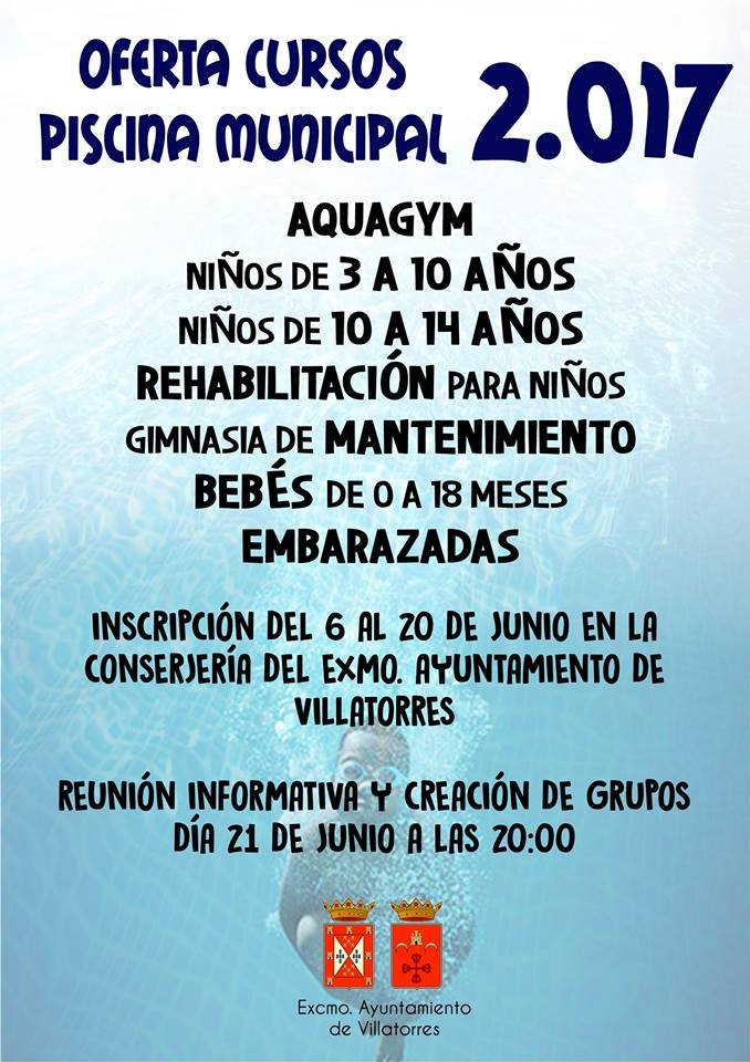 Oferta de cursos en la piscina municipal 2017