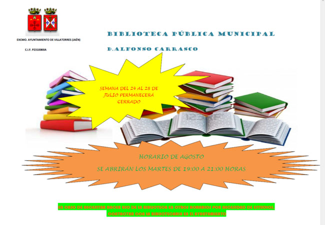 Horario de Verano de la Biblioteca Pública Municipal
