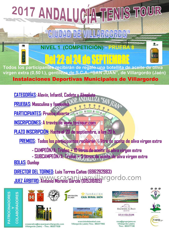 Abierta la inscripción al 2017 Tenis Tour Ciudad de Villargordo