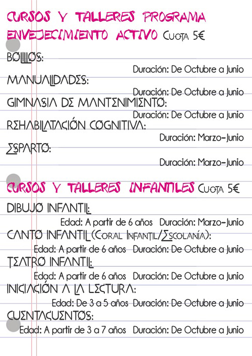 El Ayuntamiento de Villatorres abre el plazo de inscripción a las Escuelas, Cursos y Talleres municipales del curso 2017/2018