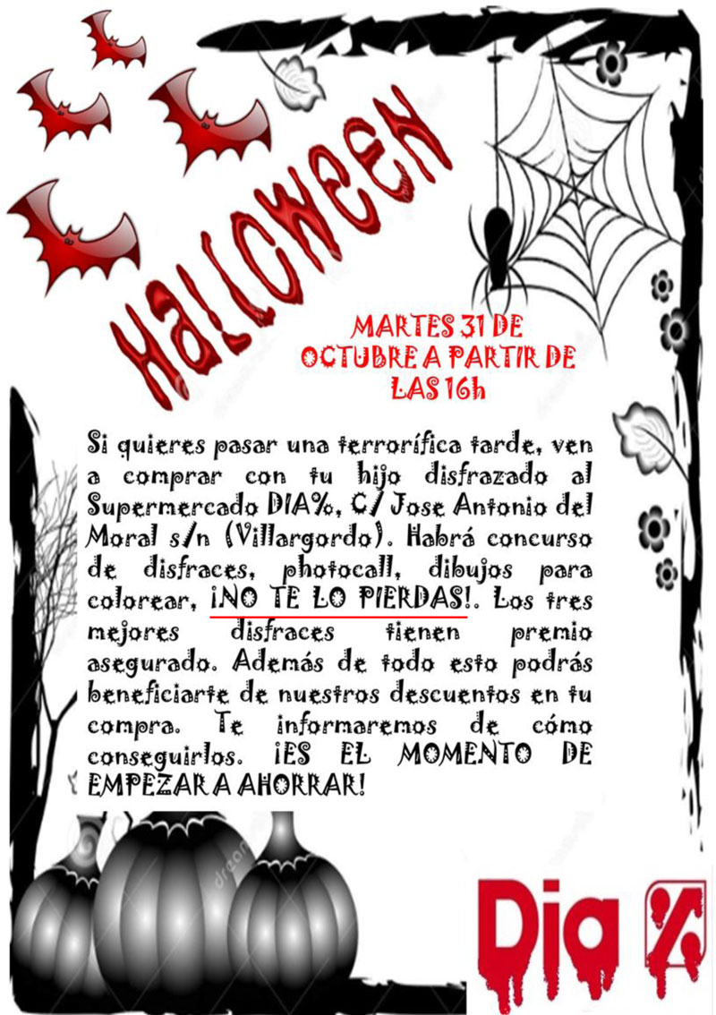 El supermercado Día de Villargordo celebrará Halloween el próximo 31 de octubre