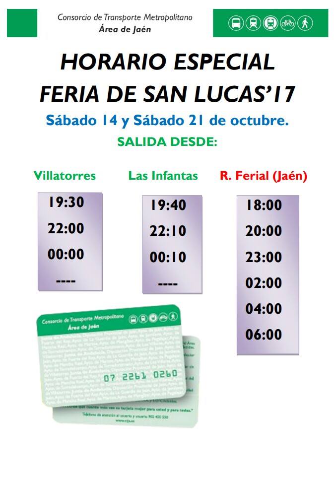 Horarios especiales de autobuses para la Feria de San Lucas 2017