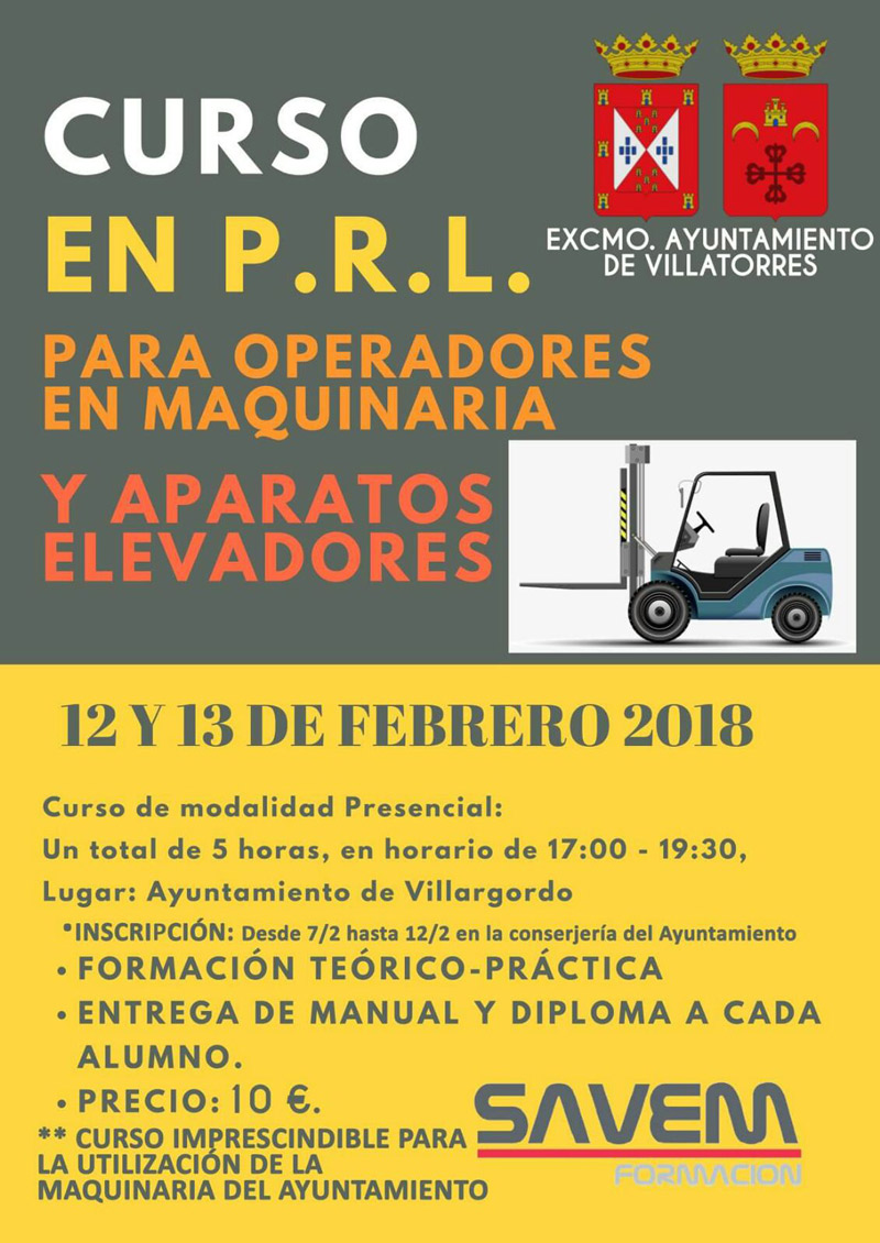 Curso para operarios de maquinaria y aparatos elevadores