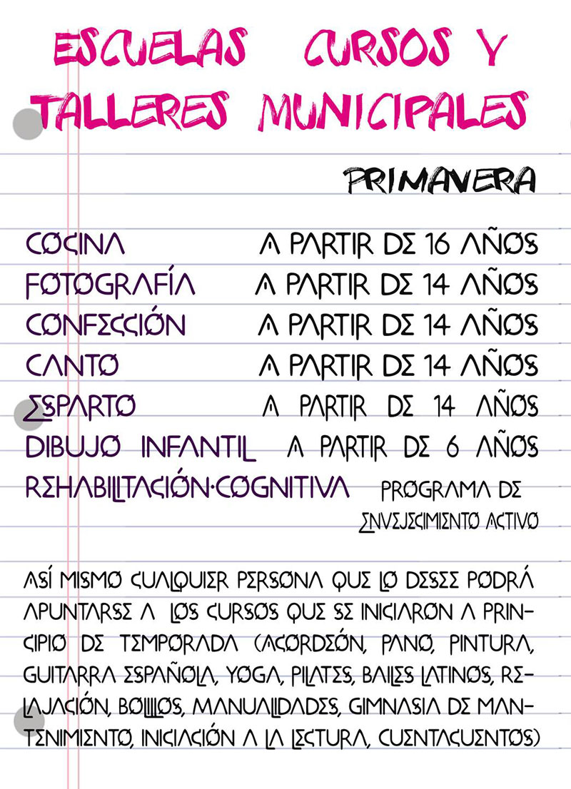 Escuelas, Cursos y talleres municipales de Primavera 2018