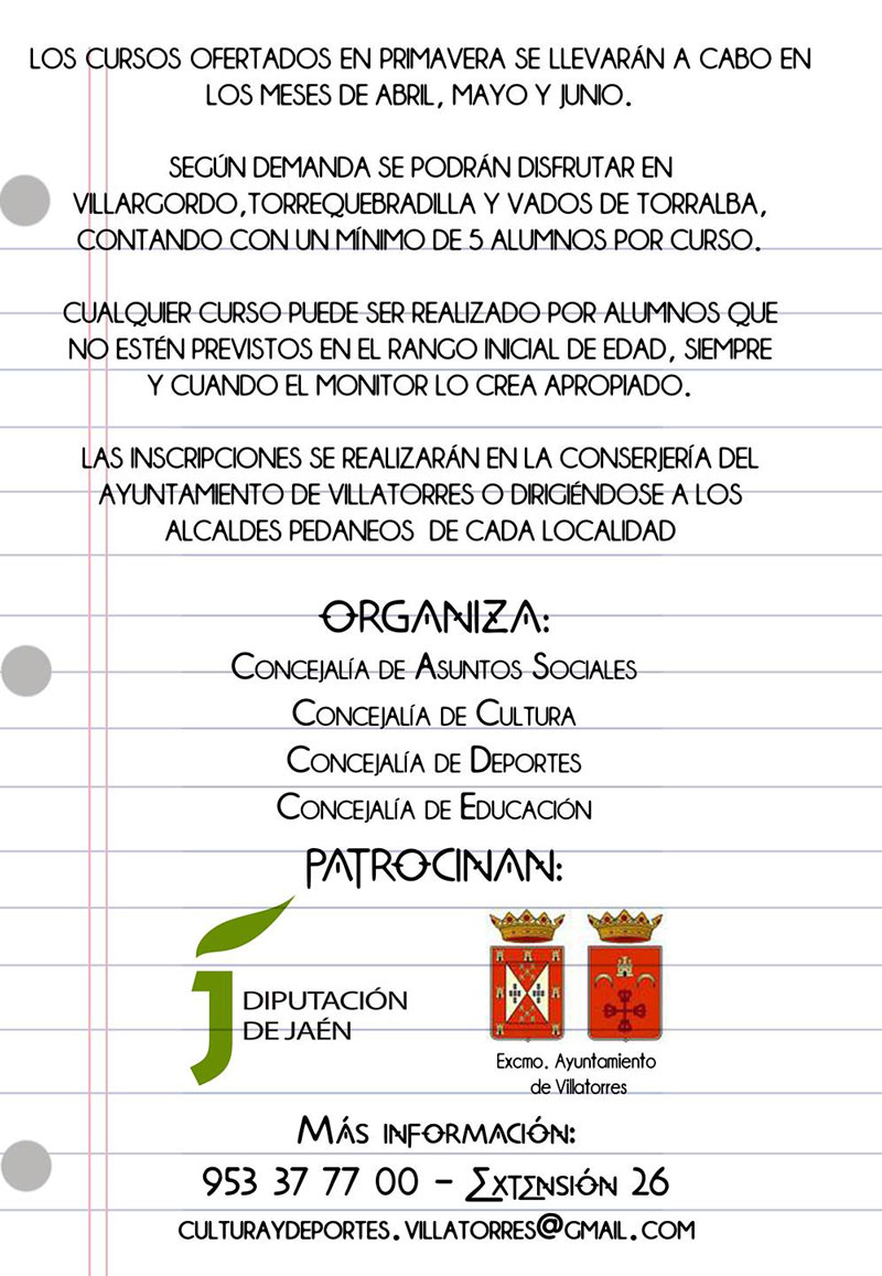 Escuelas, Cursos y talleres municipales de Primavera 2018