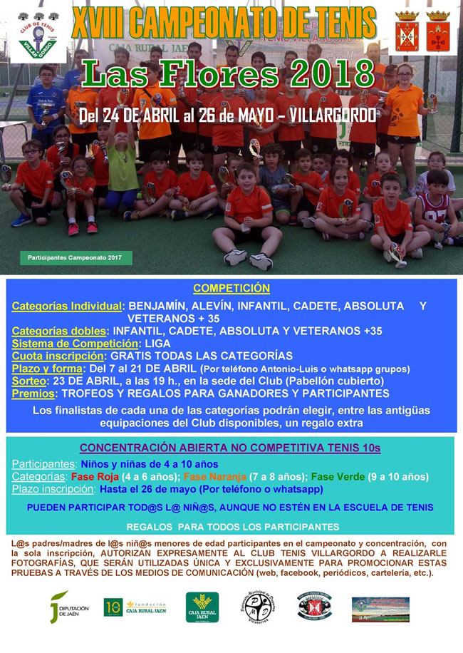 Abierta la inscripción al XVIII Campeonato de Tenis Las Flores 2018