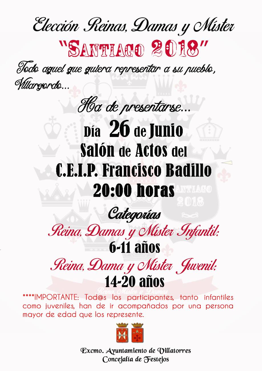 Elección reina, damas y mister Feria y Fiestas Santiago 2018