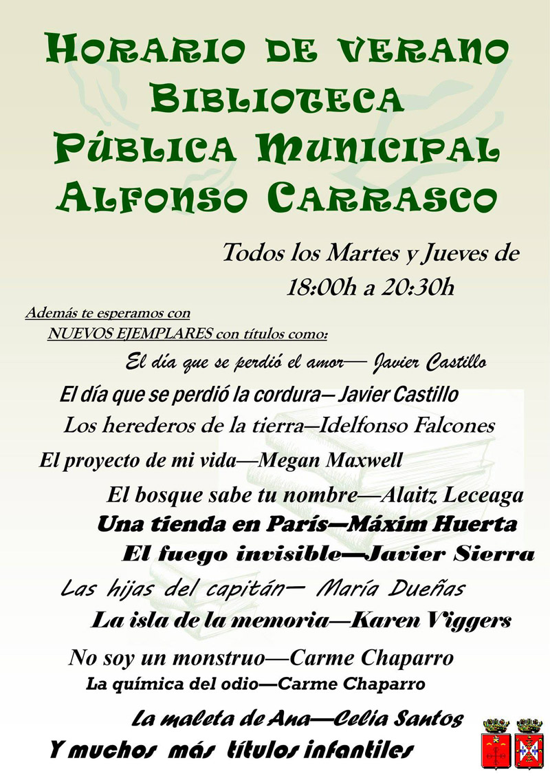 Horario de verano de la biblioteca municipal