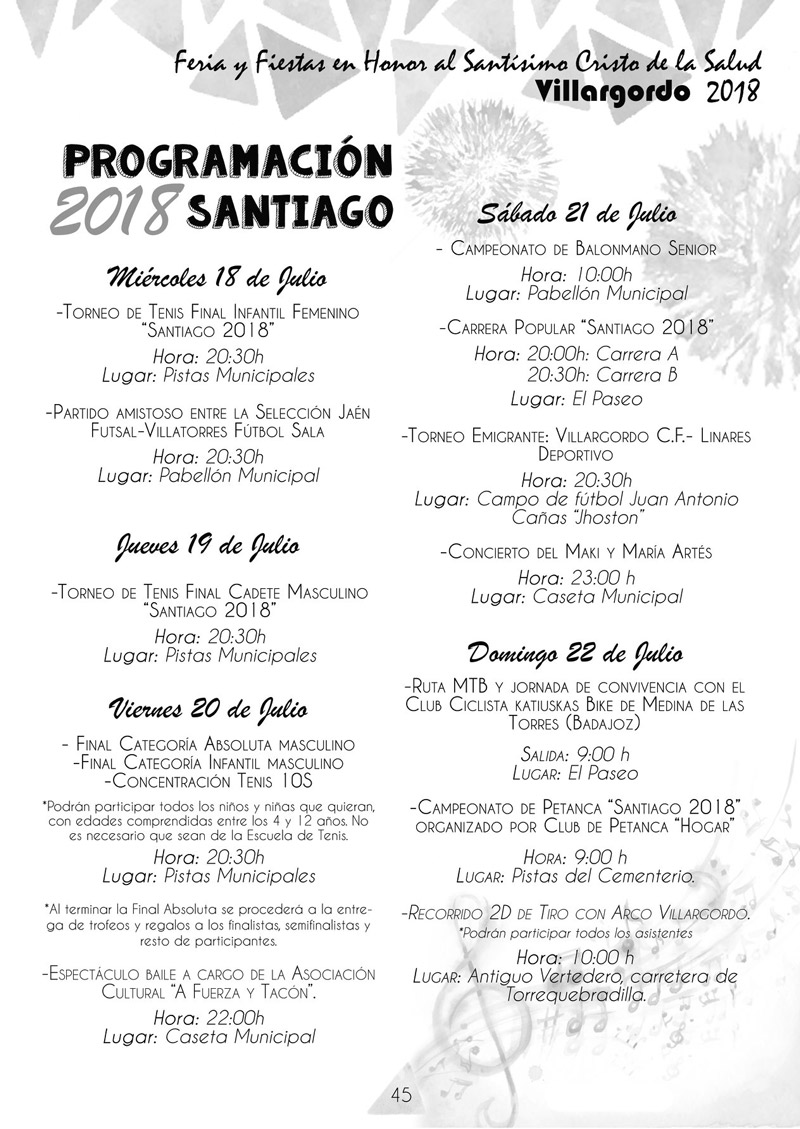 Programación Feria y Fiestas Santiago 2018