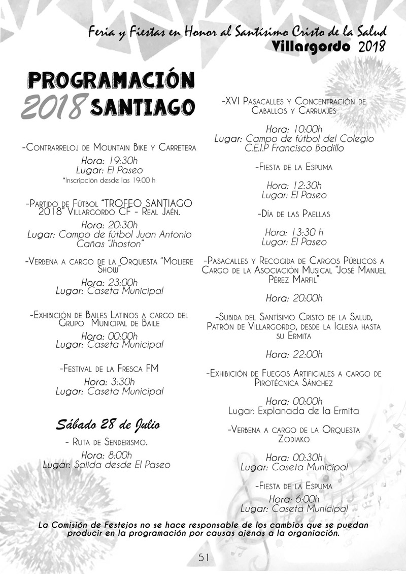 Programación Feria y Fiestas Santiago 2018