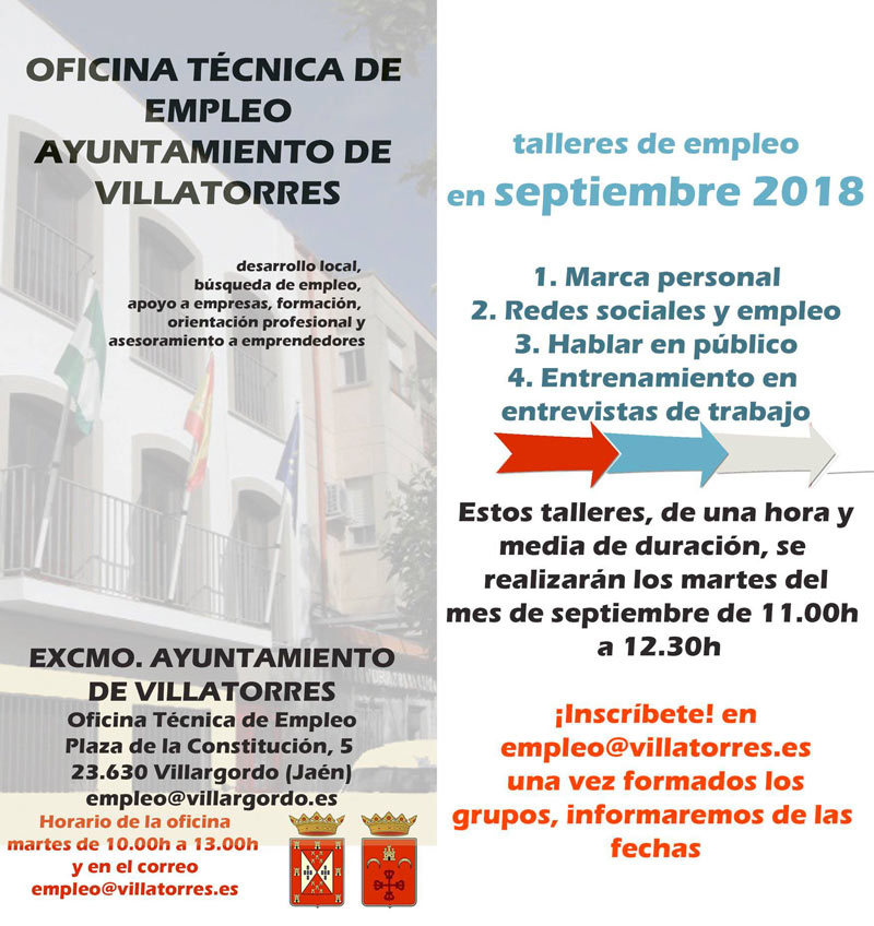 Talleres de empleo organizados por el Ayto. de Villatorres en Septiembre de 2018