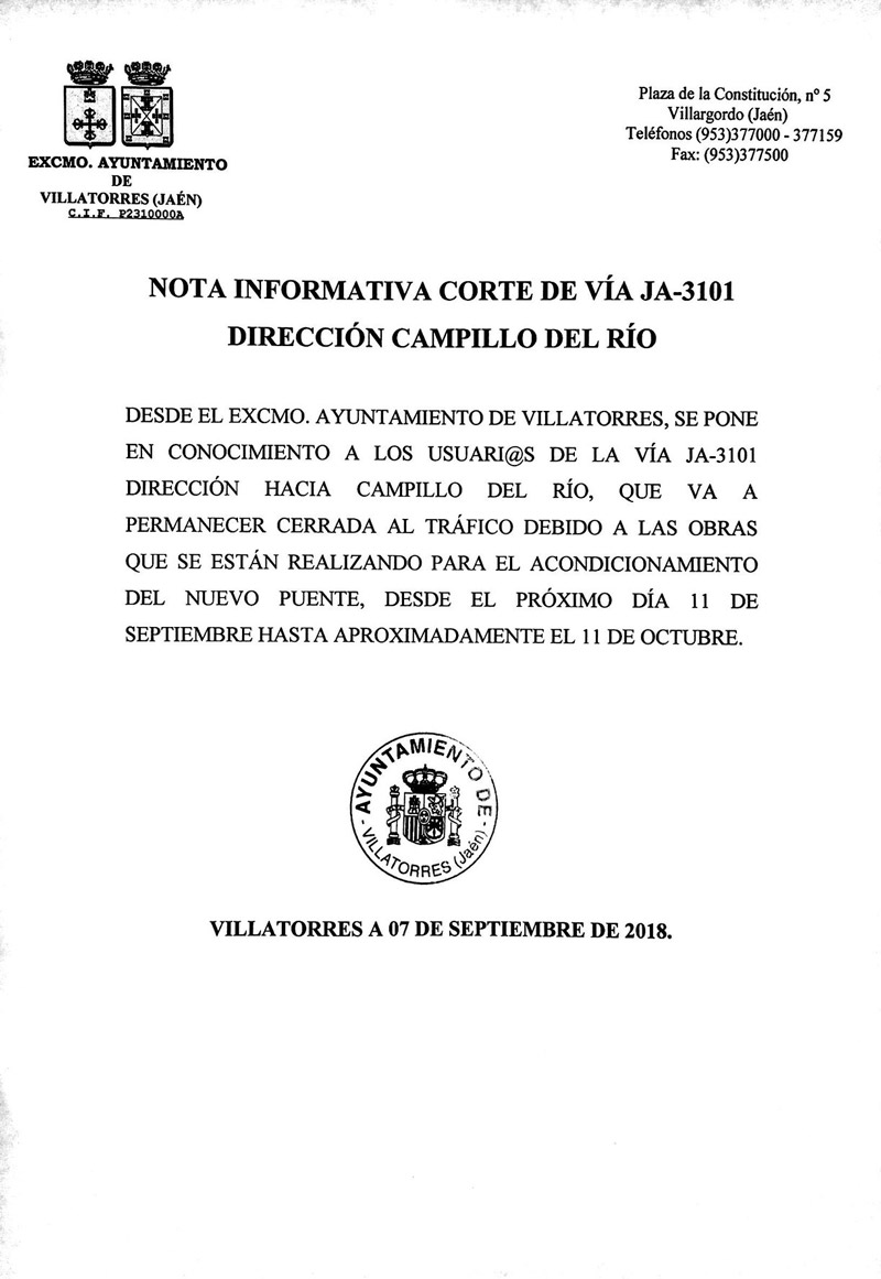 Corte de la carretera en dirección a Campillo del Río